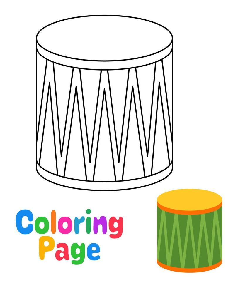 Coloring page with Drum for kids vector