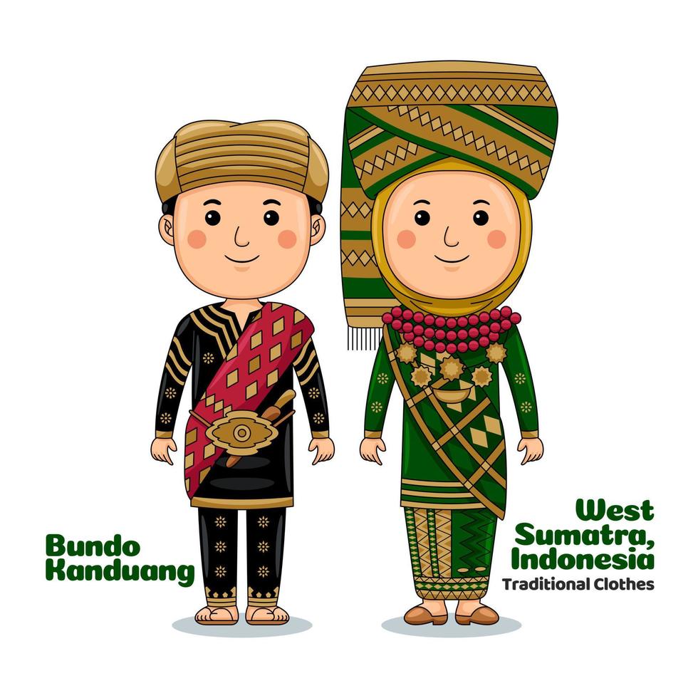 pareja usa bundo kanduang, oeste de sumatra, ropa tradicional indonesia vector