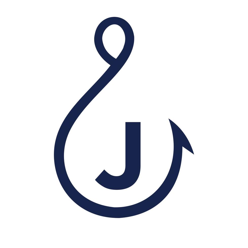 Fishing Logo On Letter J Sign, Fishing Hook Logo Template vector