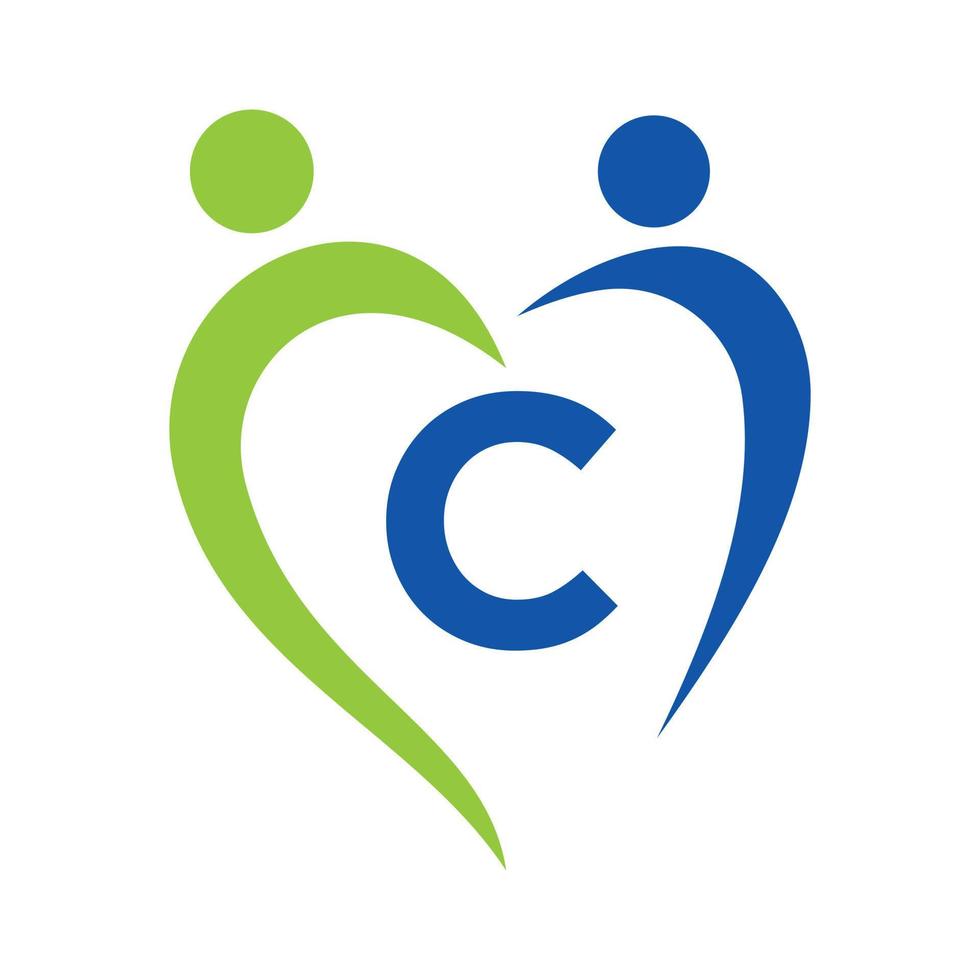 Community Care Logo On Letter C Vector Template. Teamwork, Heart, People, Family Care, Love Logos. Charity Foundation Creative Charity Donation Sign