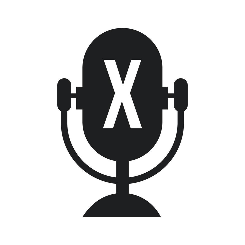 logotipo de radio podcast en diseño de letra x usando plantilla de micrófono. música dj, diseño de logotipo de podcast, vector de transmisión de audio mixto