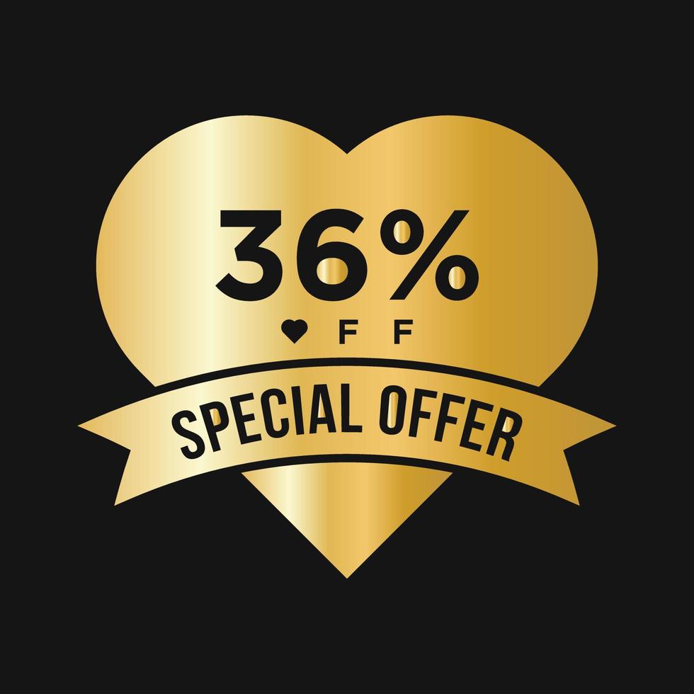 36 Percent OFF Sale Discount Promotion Banner. Special Offer, Event, Valentine Day Sale, Holiday Discount Tag Template vector