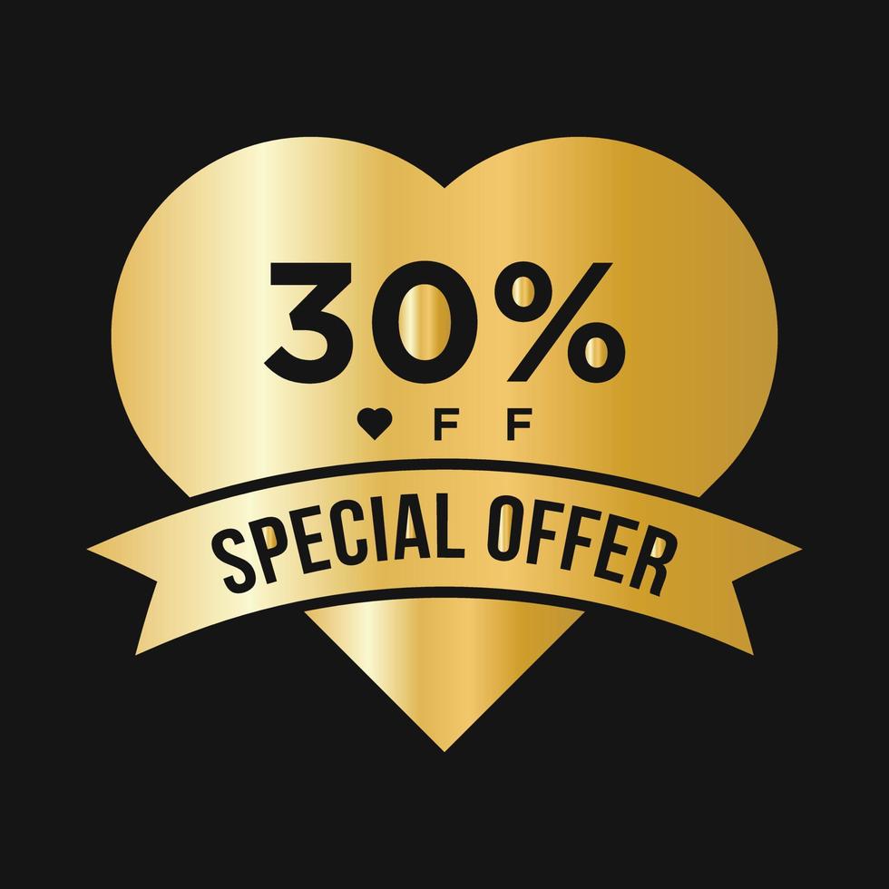 30 Percent OFF Sale Discount Promotion Banner. Special Offer, Event, Valentine Day Sale, Holiday Discount Tag Template vector