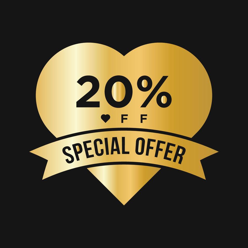 20 Percent OFF Sale Discount Promotion Banner. Special Offer, Event, Valentine Day Sale, Holiday Discount Tag Template vector