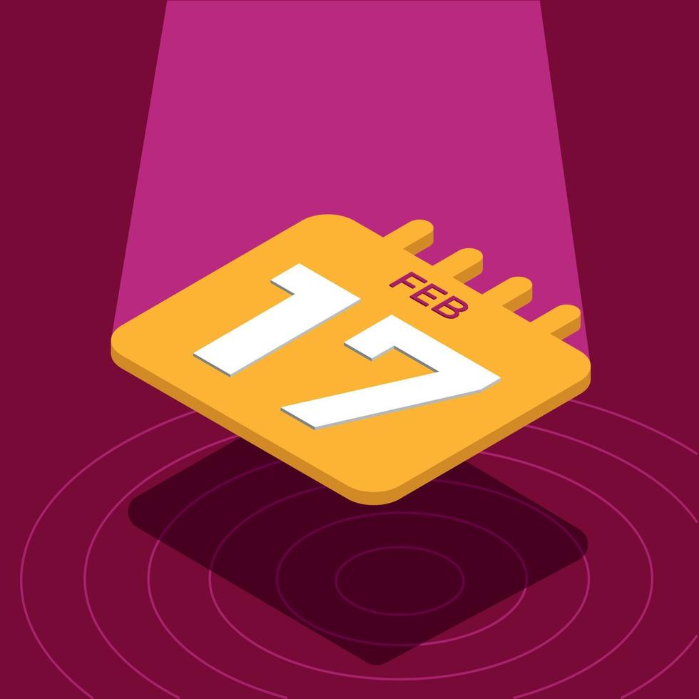 February 17th - Yellow 3D calendar floating with spotlight vector