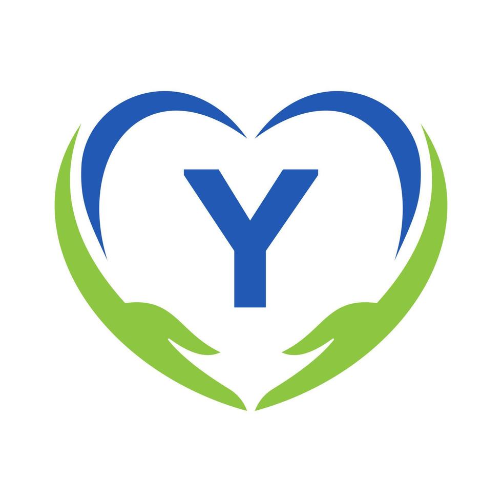 logotipo de cuidado de manos en la letra y. logotipo de caridad, atención médica, fundación con símbolo de mano vector