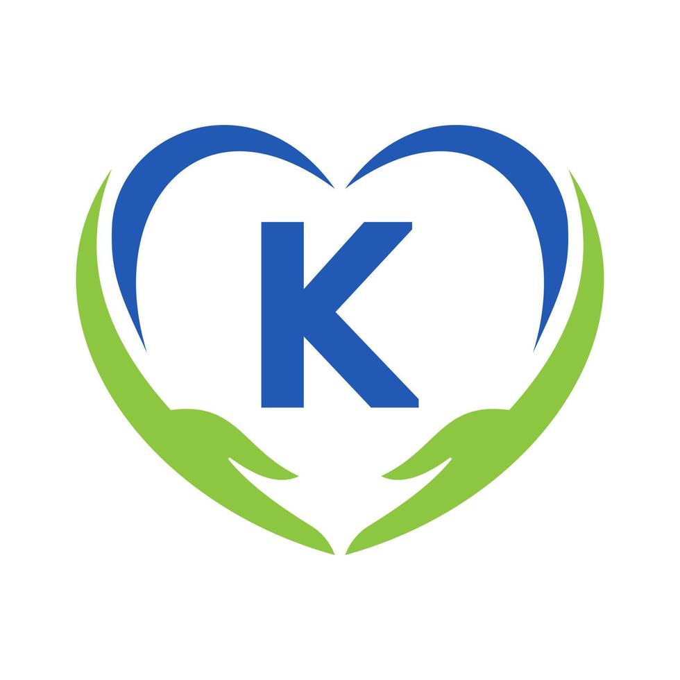 Hand Care Logo On Letter K. Charity Logotype, Healthcare Care, Foundation with Hand Symbol vector