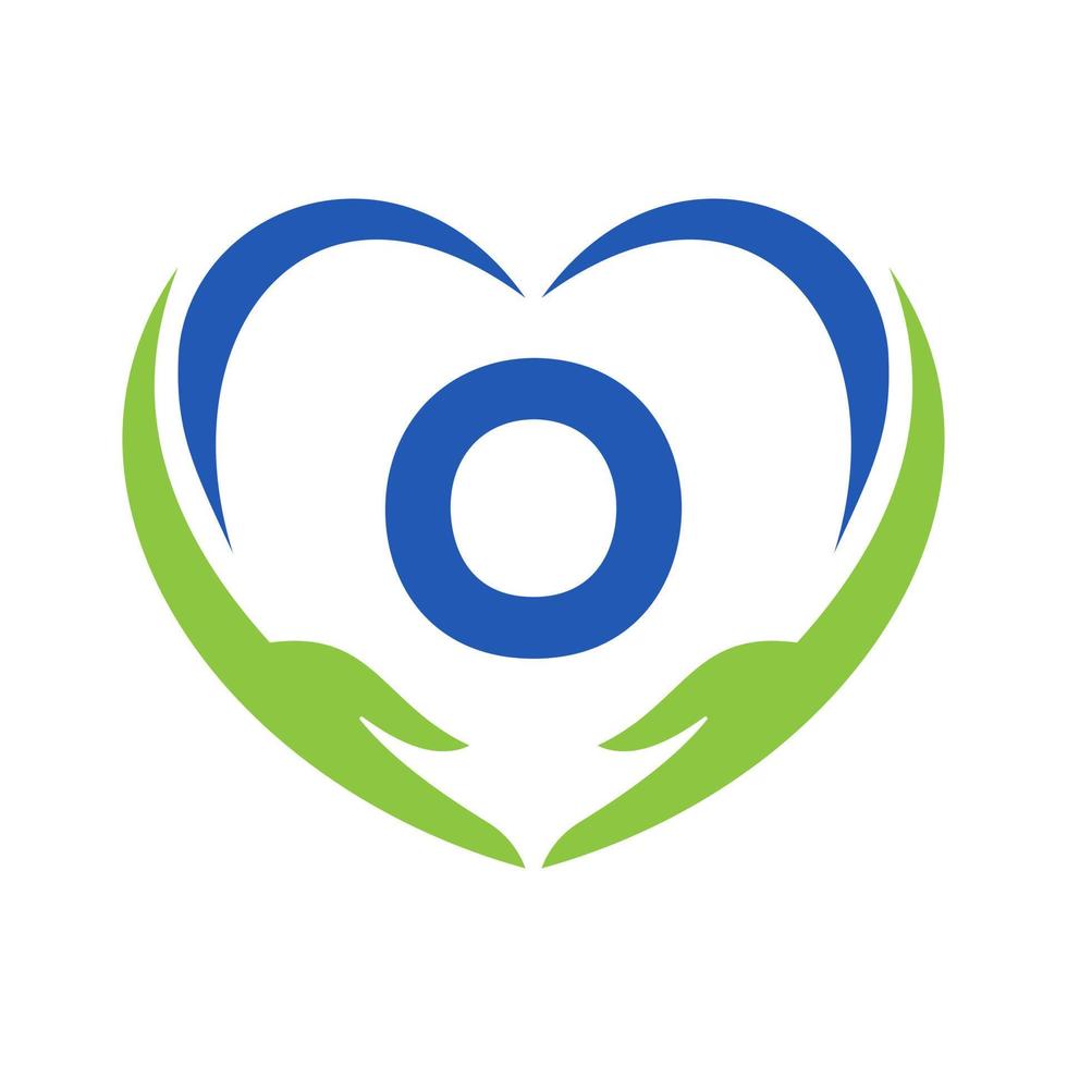 Hand Care Logo On Letter O. Charity Logotype, Healthcare Care, Foundation with Hand Symbol vector