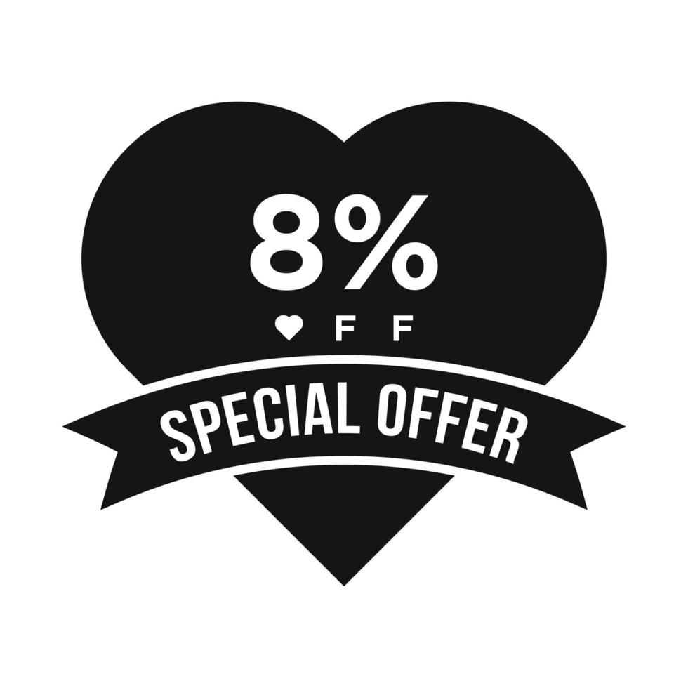 8 Percent OFF Sale Discount Promotion Banner. Special Offer, Event, Valentine Day Sale, Holiday Discount Tag Vector Template