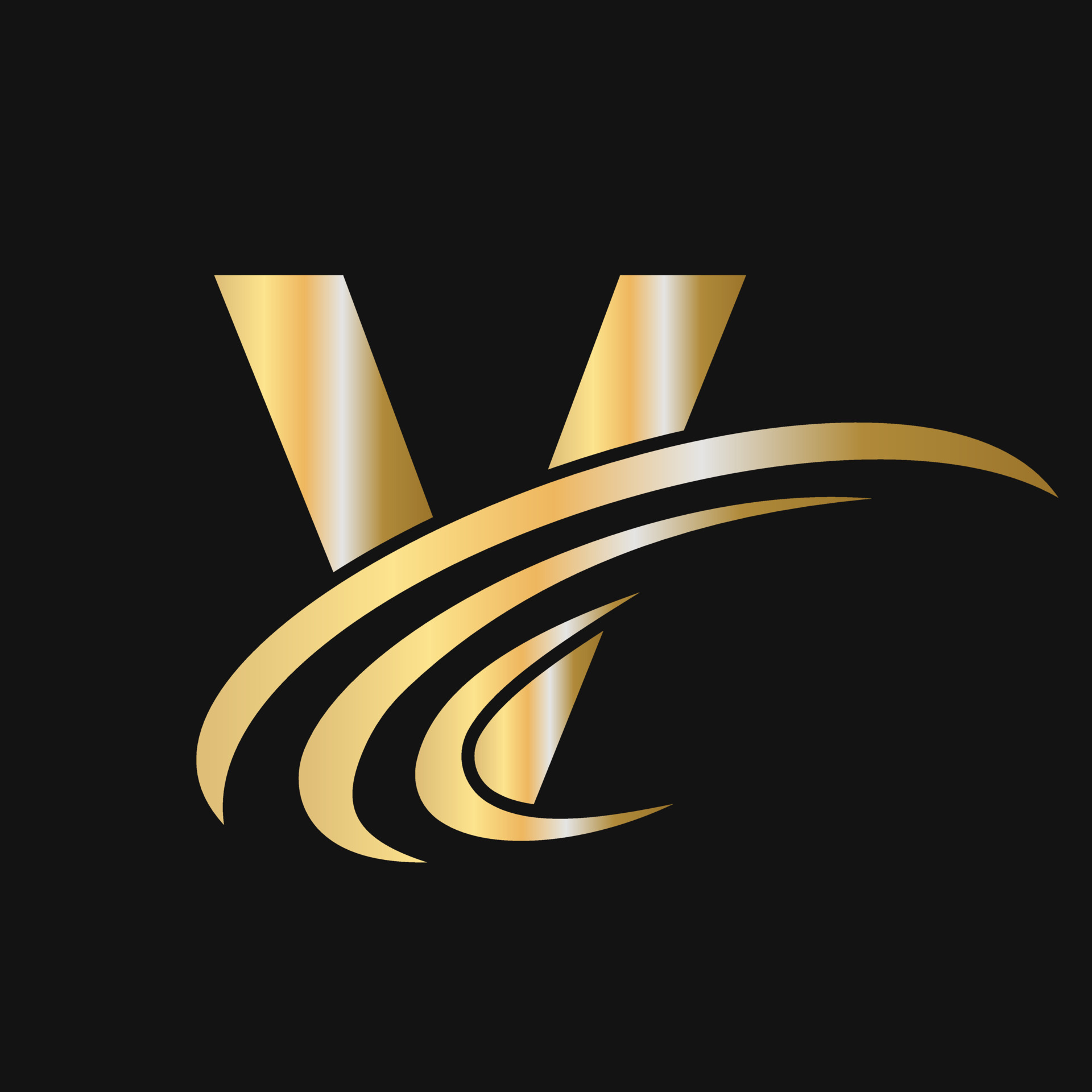 Initial letter V logo design with swoosh sign logotype based alphabet