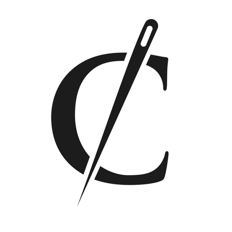 letra inicial c logo sastre, combinación de aguja e hilo para bordado, textil, moda, tela, tela, plantilla de color dorado vector