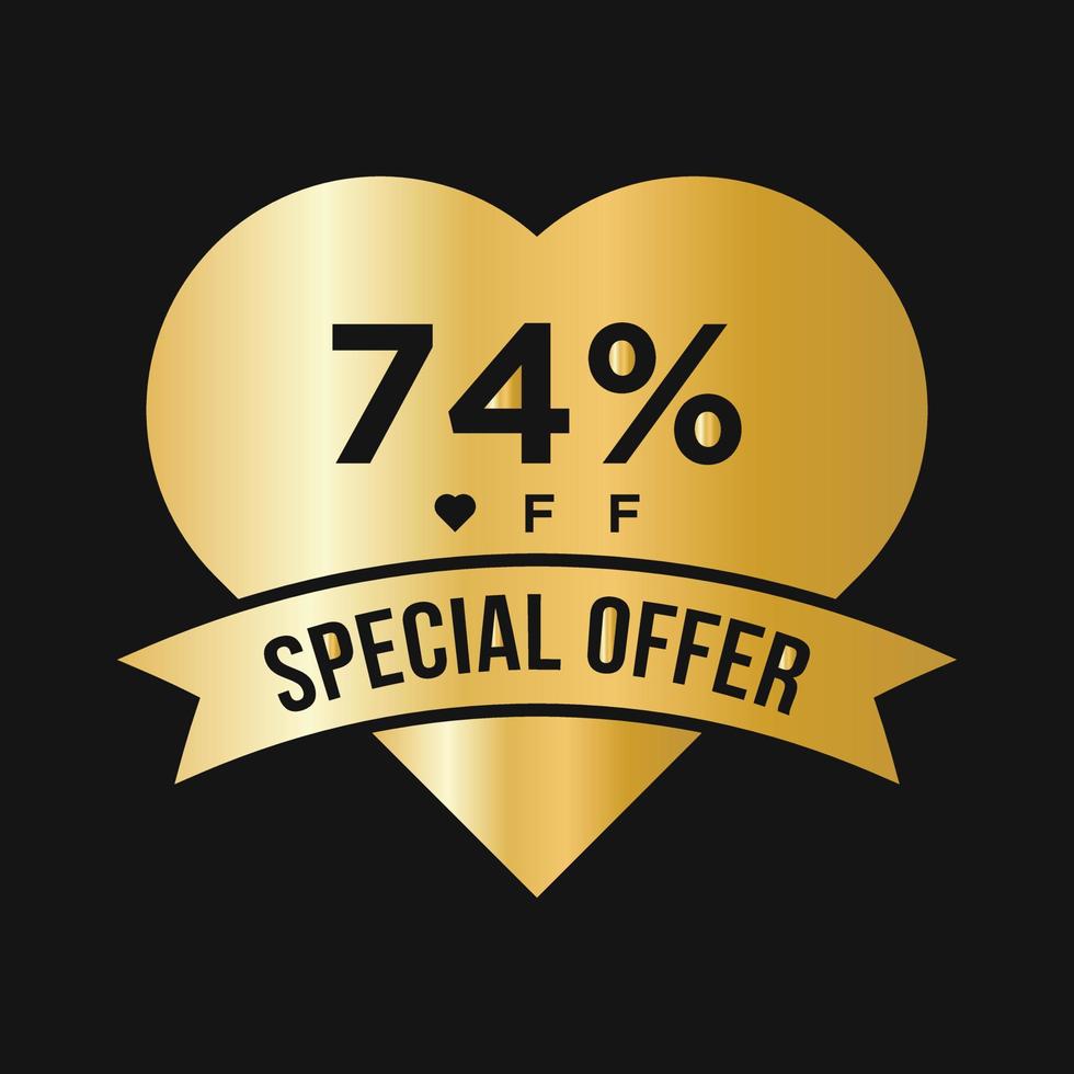 74 Percent OFF Sale Discount Promotion Banner. Special Offer, Event, Valentine Day Sale, Holiday Discount Tag Template vector