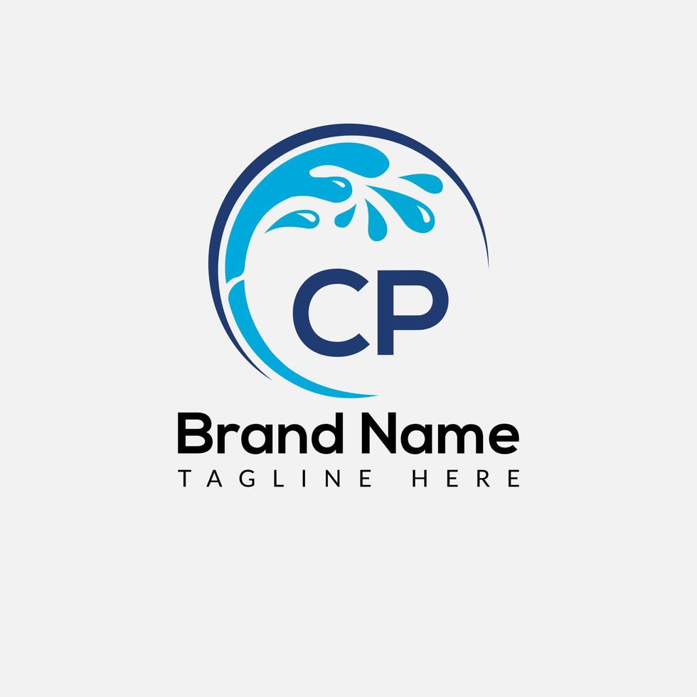 Maid Cleaning Logo On Letter CP. Clean House Sign, Fresh Clean Logo Cleaning Brush and Water Drop Concept Template vector