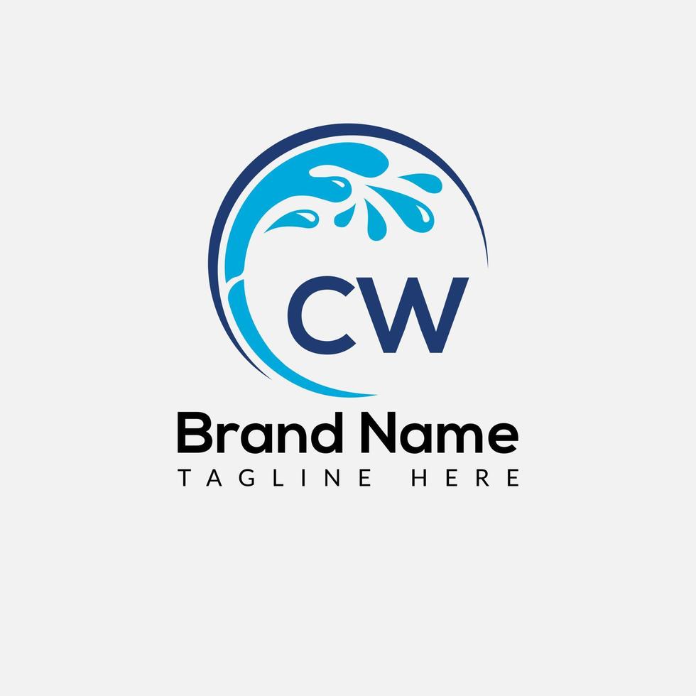 Maid Cleaning Logo On Letter CW. Clean House Sign, Fresh Clean Logo Cleaning Brush and Water Drop Concept Template vector