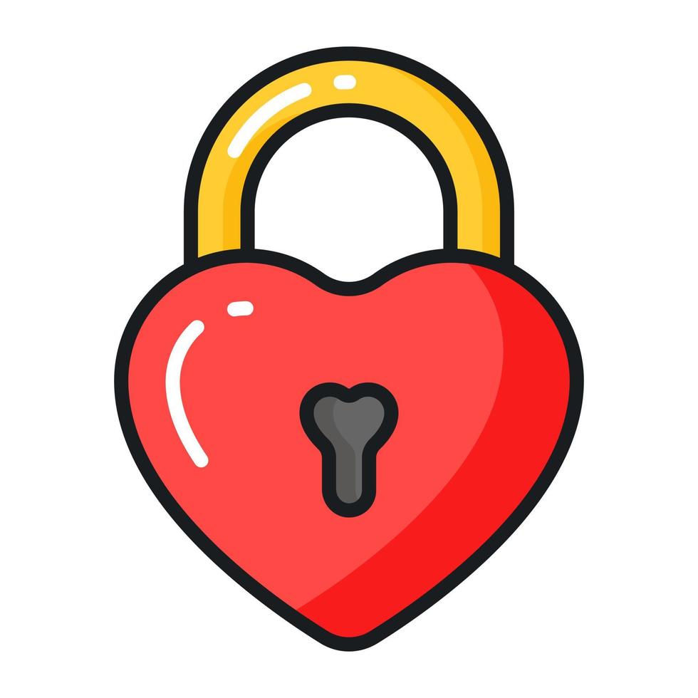 Valentine heart shape lock, vector icon of love padlock