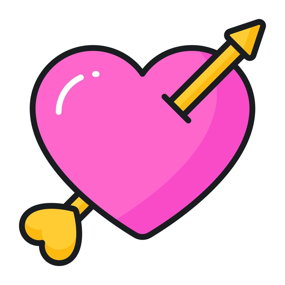 flecha pasando corazón mostrando amor cupido vector icono