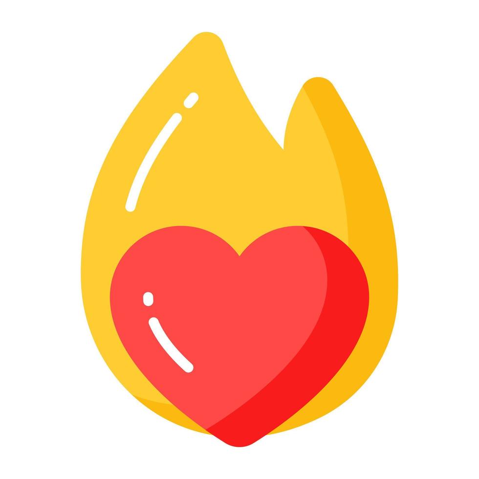 Fire flame with heart denoting love passion vector icon