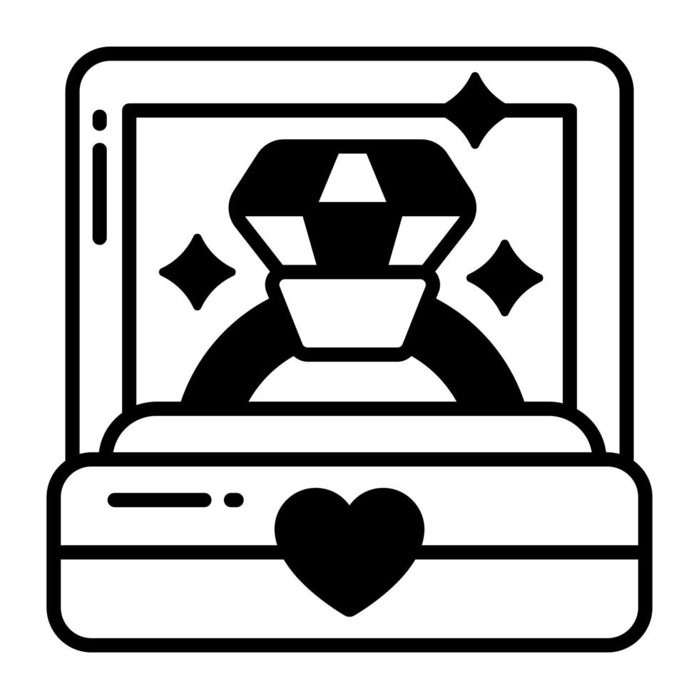 Engagement ring inside case, icon of proposal ring vector