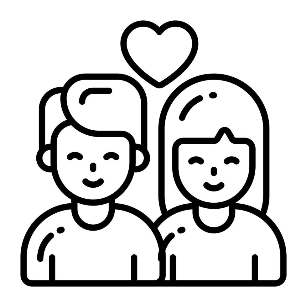 Girl and boy avatar with heart symbol denoting couple vector icon