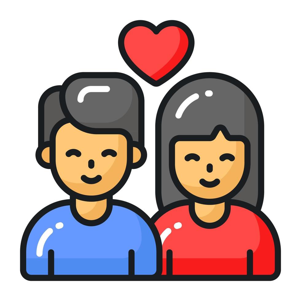 Girl and boy avatar with heart symbol denoting couple vector icon