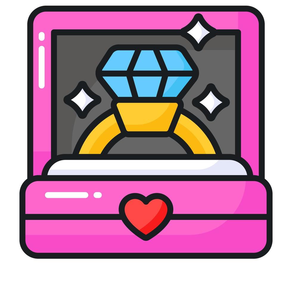 Engagement ring inside case, icon of proposal ring vector