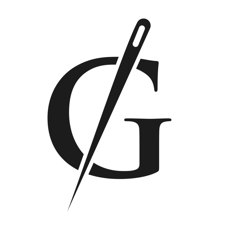 Initial Letter G Tailor Logo, Needle and Thread Combination for Embroider, Textile, Fashion, Cloth, Fabric, Golden Color Template vector