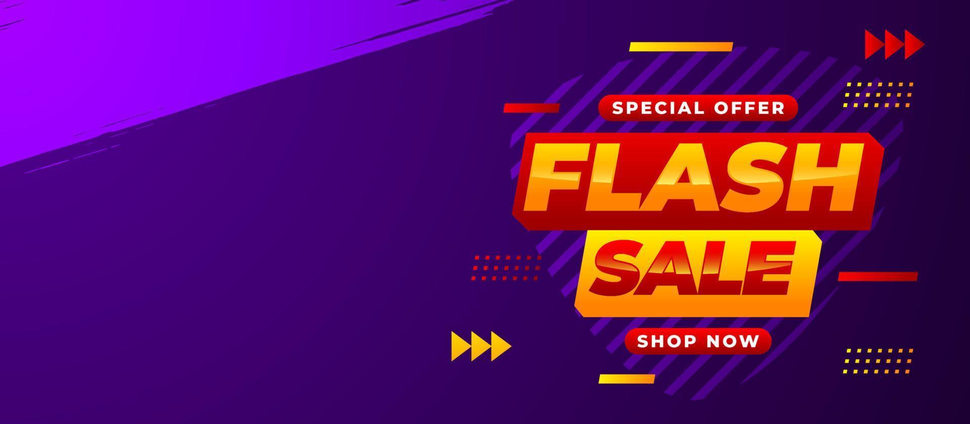 Flash sale banner vector, horizontal background of discount event for media promotion and social media post vector