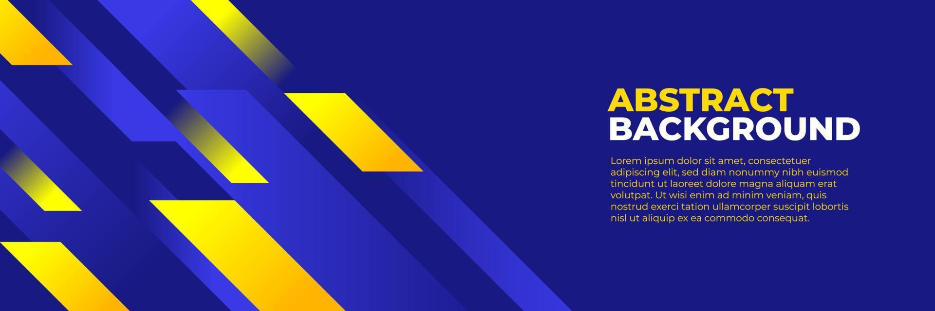 Abstract blue banner design vector, dynamic sporty horizontal background template with blue and yellow shapes for media promotion or web banner vector