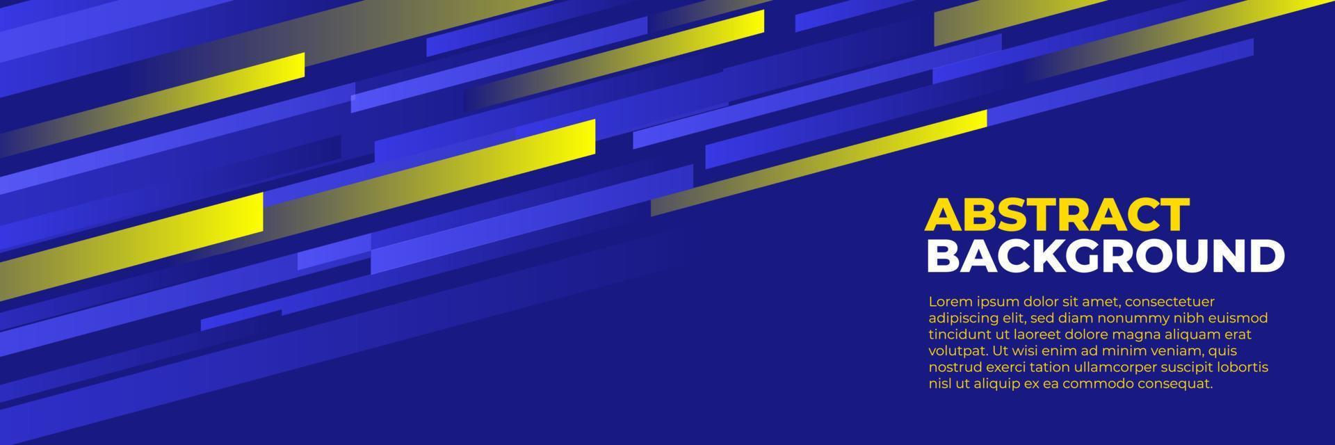 vector de diseño de banner azul abstracto, plantilla de fondo horizontal deportivo dinámico con formas azules y amarillas para promoción de medios o banner web