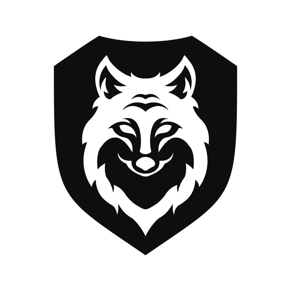 wolf head black logo icon design vector illustration with shield