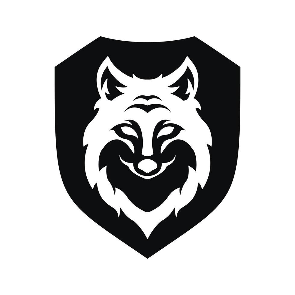 cabeza de lobo negro logo icono diseño vector ilustración con escudo