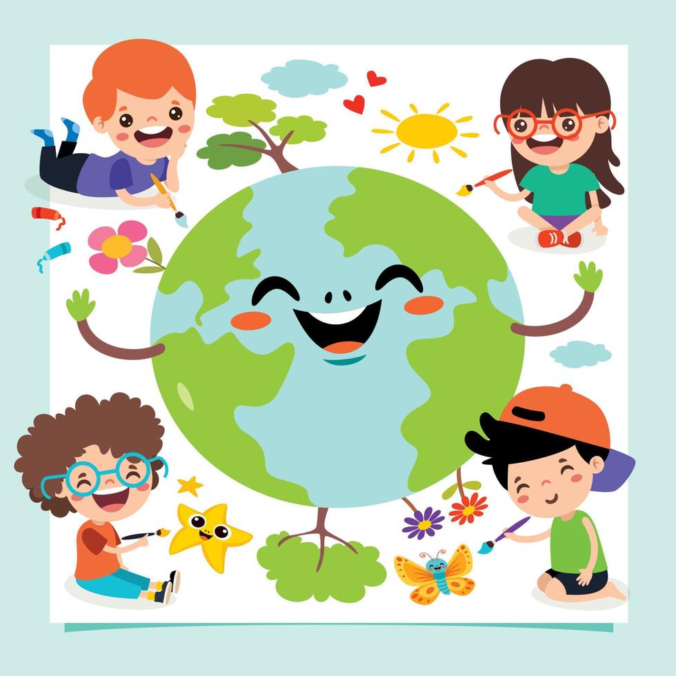 Little Kids Painting On Floor vector