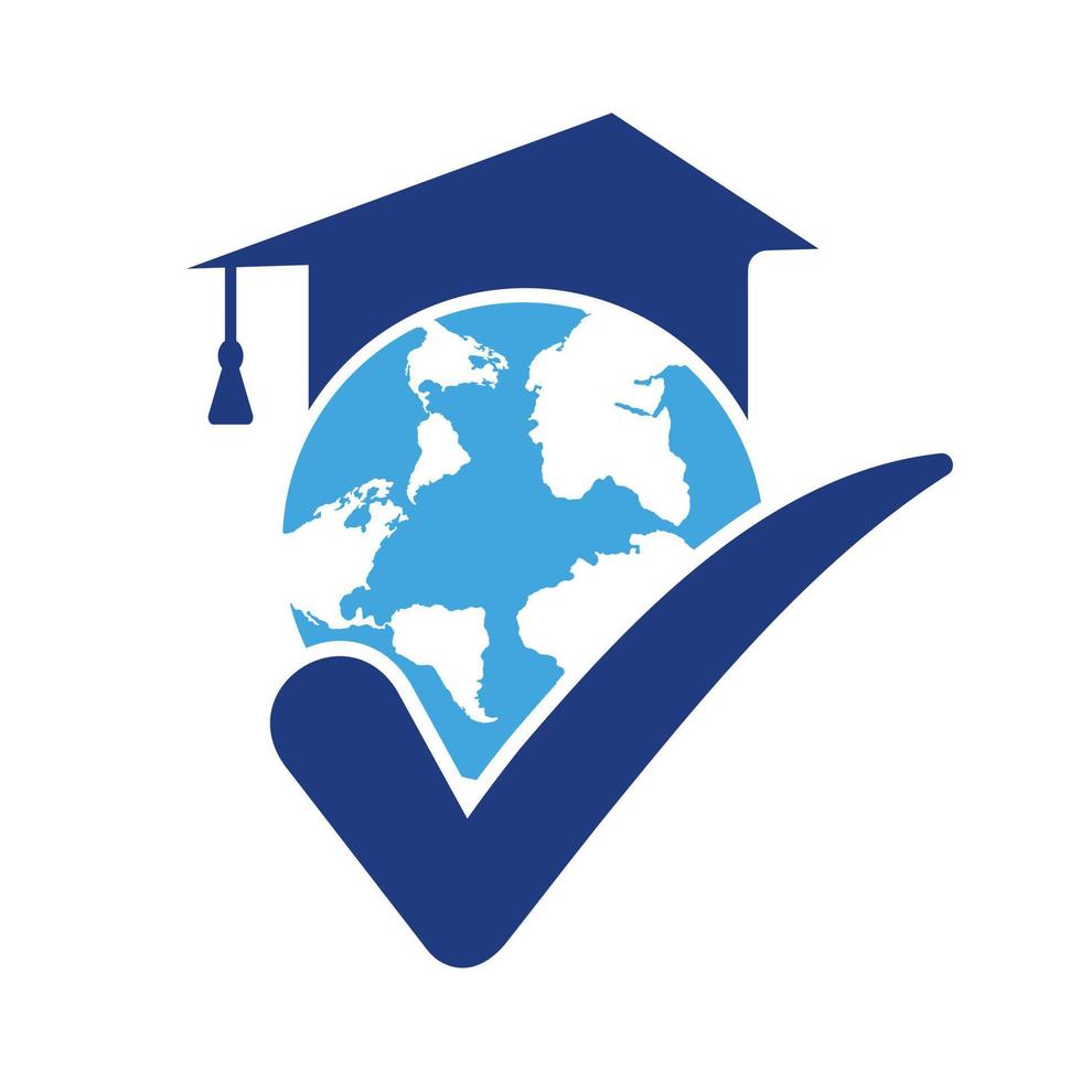 plantilla de logotipo vectorial del mundo educativo con globo y símbolo de sombrero de estudiante. vector