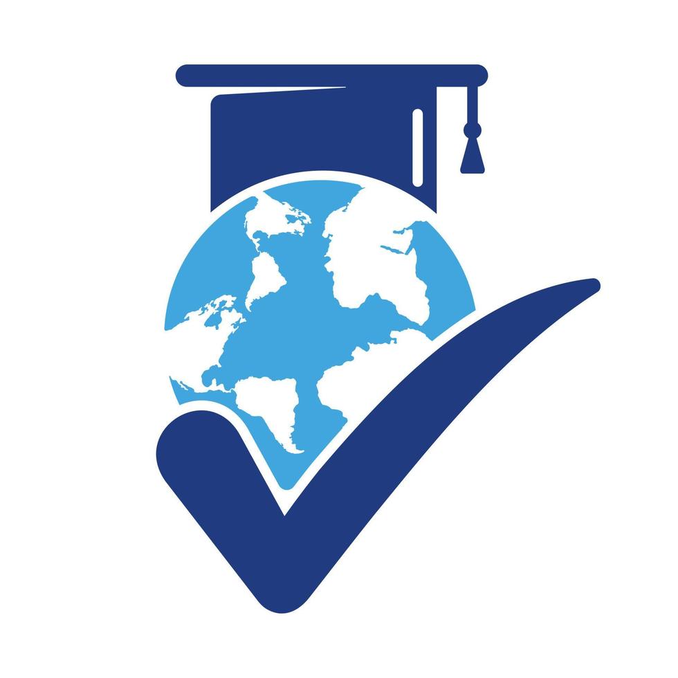 Education world vector logo template with globe and student hat symbol.