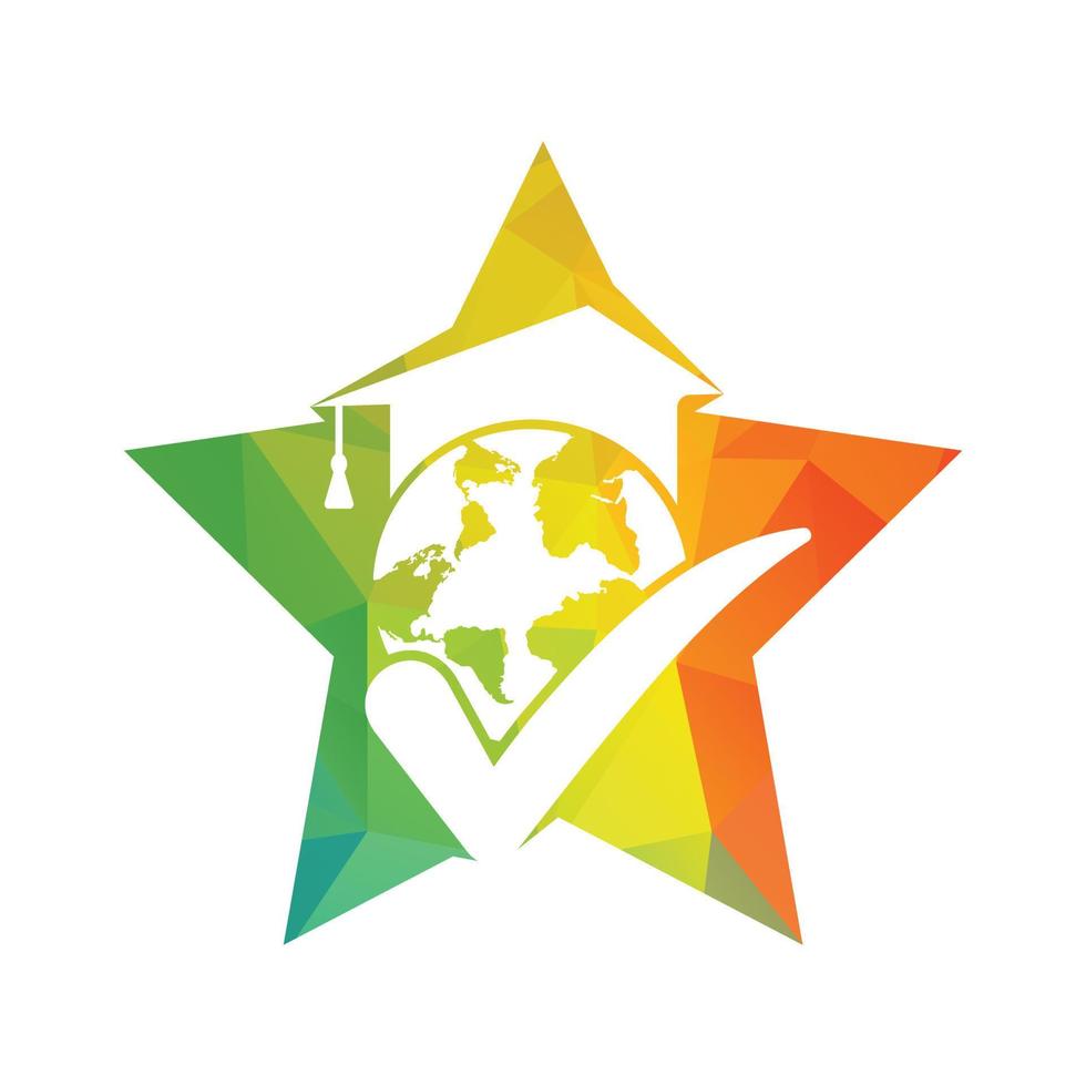 Education world vector logo template with globe and student hat symbol.