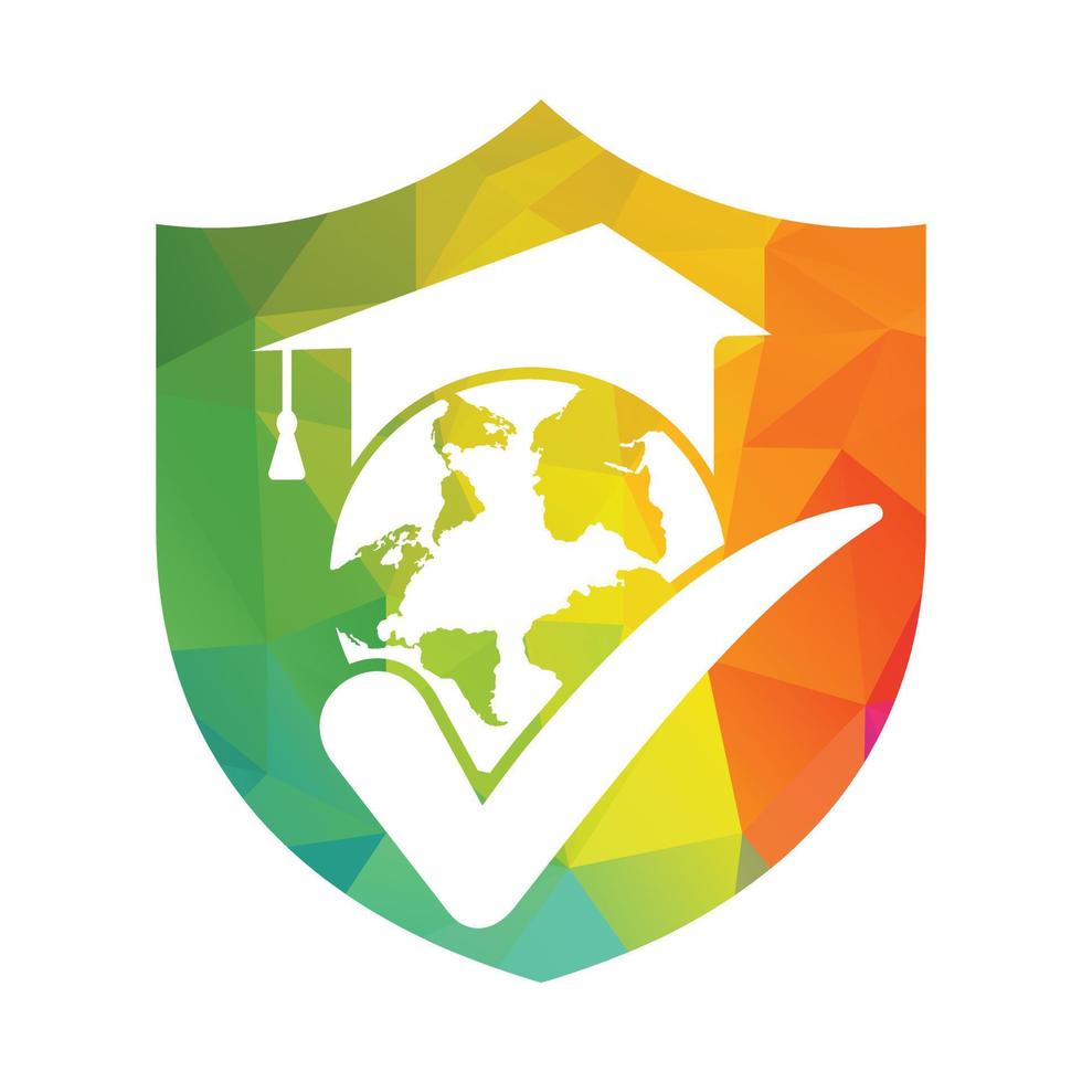 Education world vector logo template with globe and student hat symbol.