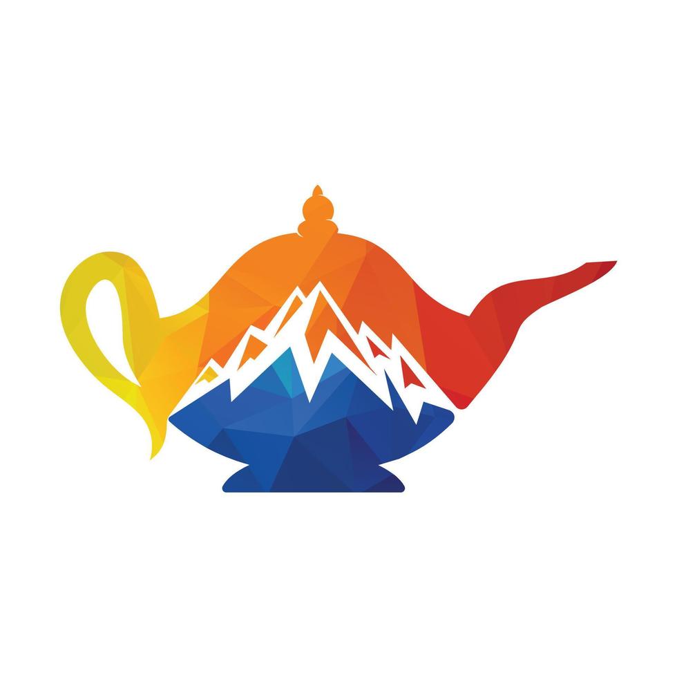 diseño de concepto de logotipo de montaña hervidor de agua. vector del logotipo de la tetera de montaña.