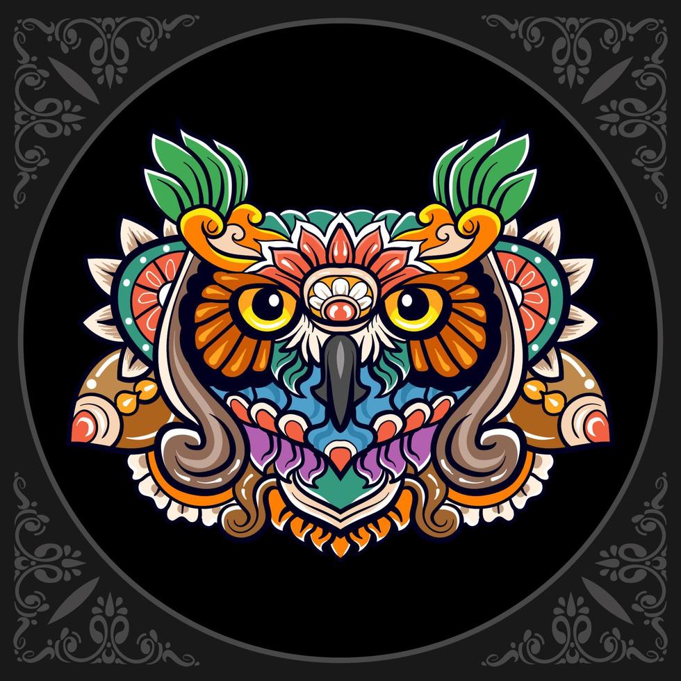 Colorful Owl head mandala arts isolated on black background vector