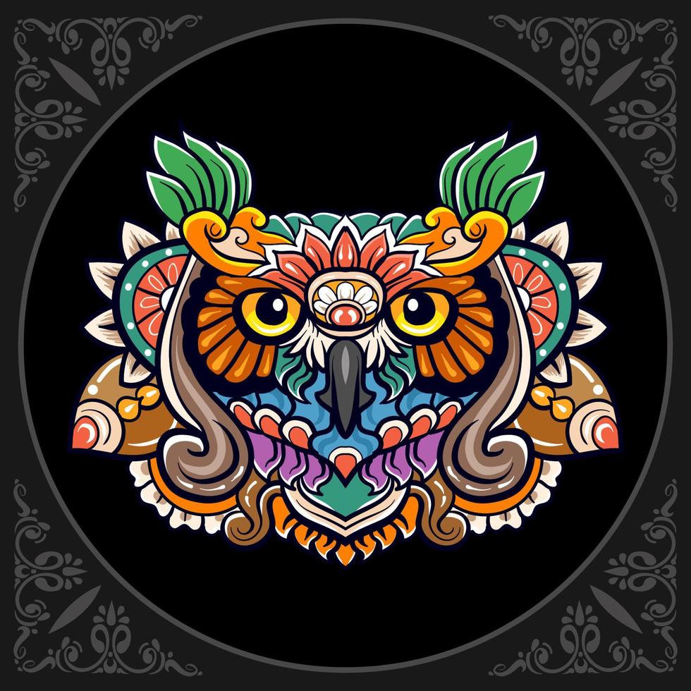 Colorful Owl head mandala arts isolated on black background vector