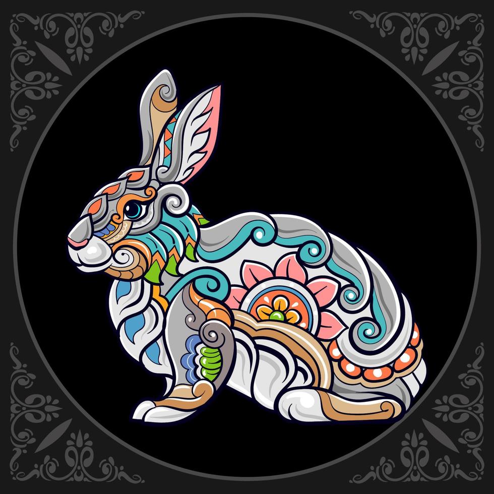 Colorful Rabbit mandala arts isolated on black background vector