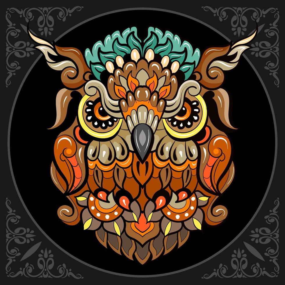 Colorful Owl head mandala arts isolated on black background vector