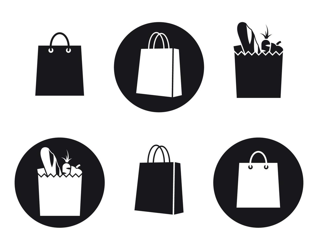 conjunto de iconos de bolsa de compras, símbolos en blanco y negro vector