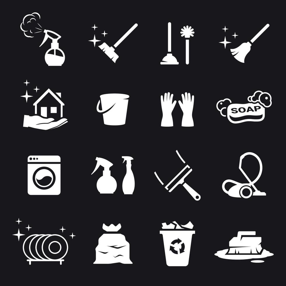 conjunto de iconos limpios. blanco sobre un fondo negro vector