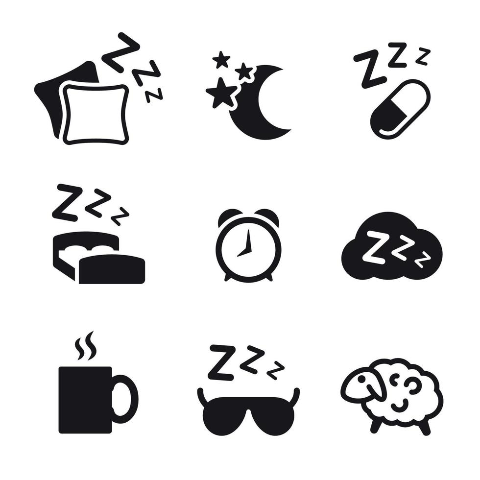 Sleeping icons set. Black on a white background vector