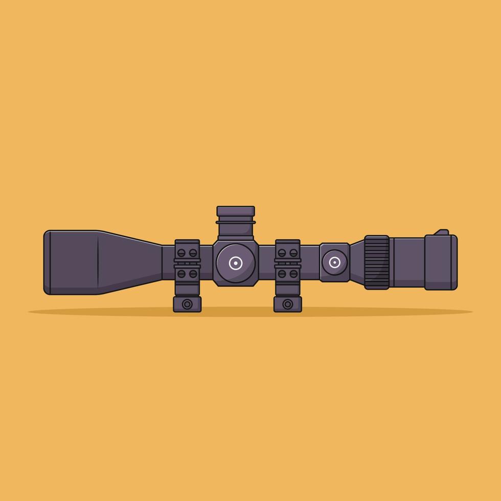 Tactical Scope Vector Icon Illustration. Rifle Attachment Tool. Binocular. Flat Cartoon Style Suitable for Web, Landing Page, Banner, Flyer, Sticker, Wallpaper, Background, Mobile App, UI