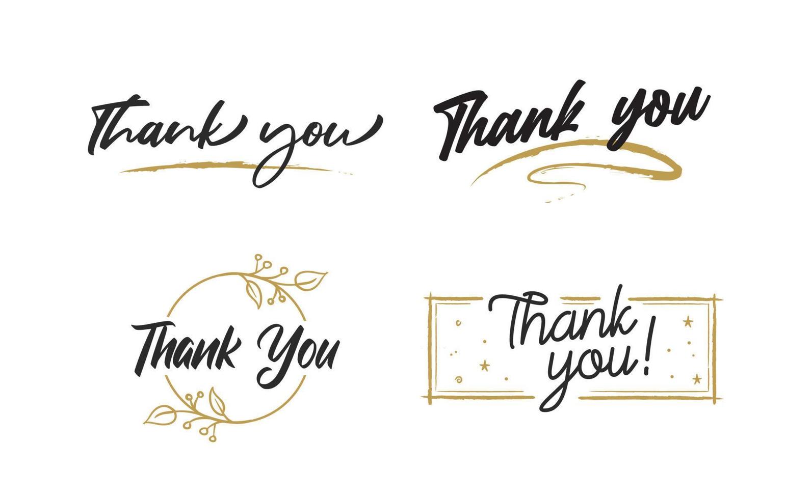 Set of custom THANK YOU hand lettering designs. vector