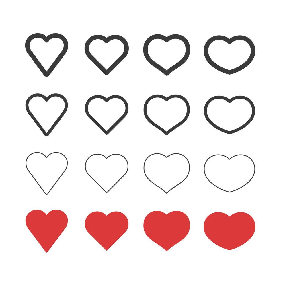 iconos de forma de corazón. conjunto de pictogramas de corazones. símbolo del amor del día de san valentín. vector