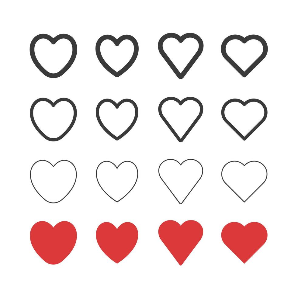 iconos de forma de corazón. conjunto de pictogramas de corazones. símbolo del amor del día de san valentín. vector