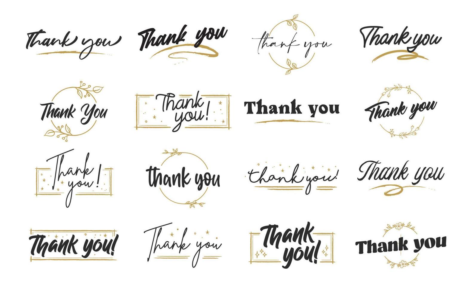 Set of custom THANK YOU hand lettering designs. vector