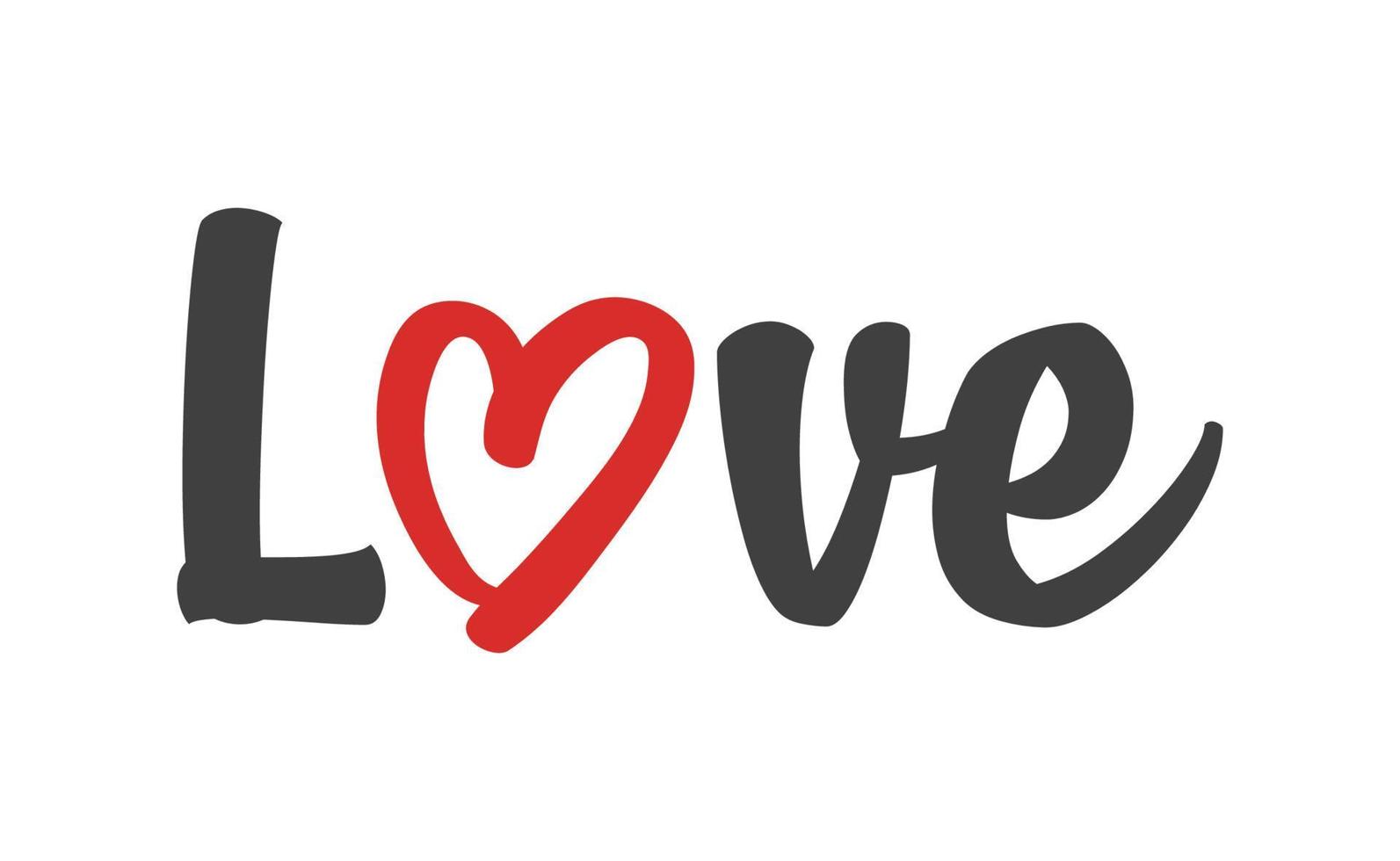 Love text lettering. O letter replaced by heart shape. Valentine's day design. vector